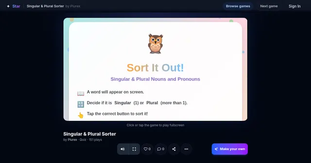 Screenshot of Singular & Plural Sorter