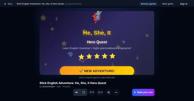 Screenshot of Stick English Adventure: He She It Hero Quest